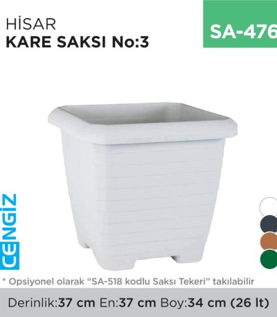 HİSAR KARE SAKSI NO:3 TABAKSIZ (26 LT) (HK03)