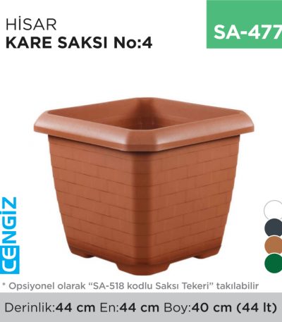 HİSAR KARE SAKSI NO:4 TABAKSIZ (44 LT) (HK04)